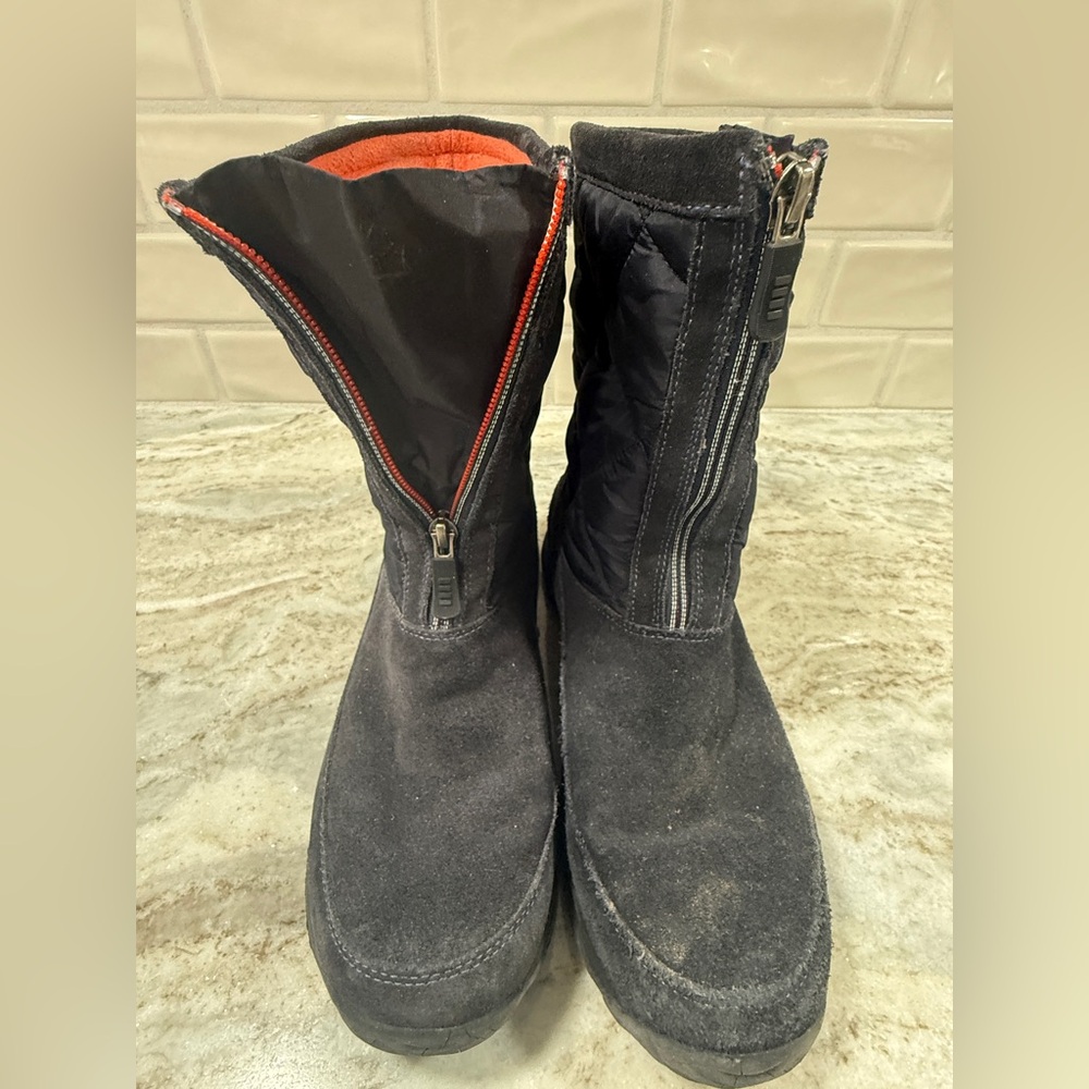 Lands’ End Winter Boots Black Suede Quilted Women’s Size 10